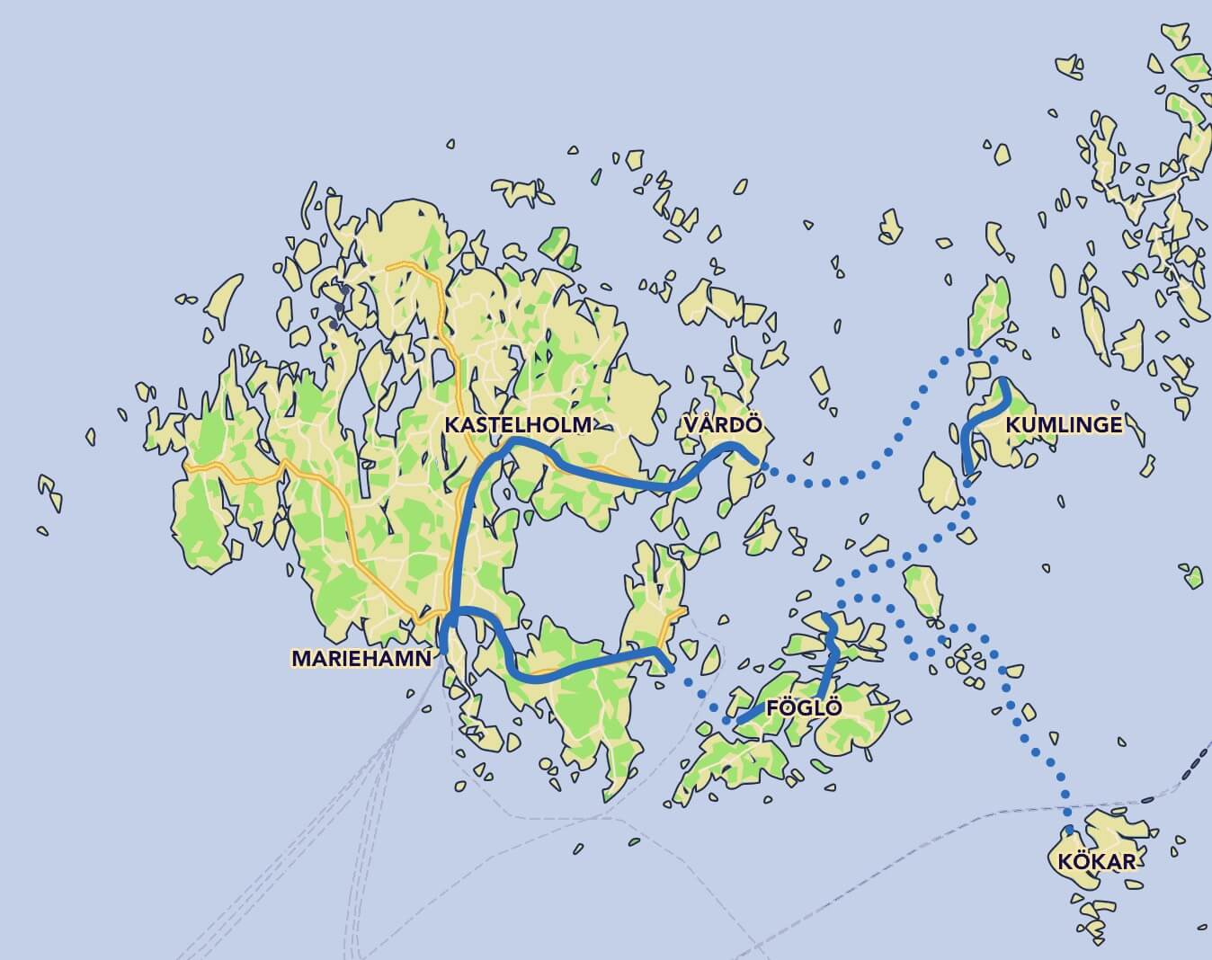 Karta över vår stora cykelresa på Åland